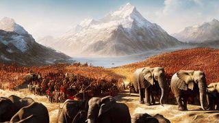 Zeichnung von Hannibals Alpenüberquerung mit Elefanten